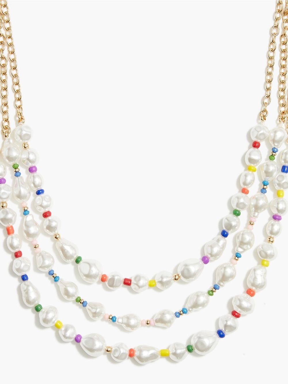 J.Crew Factory 3-Layer Pearl & Multicolor Beaded Statement Necklace Gold Tone